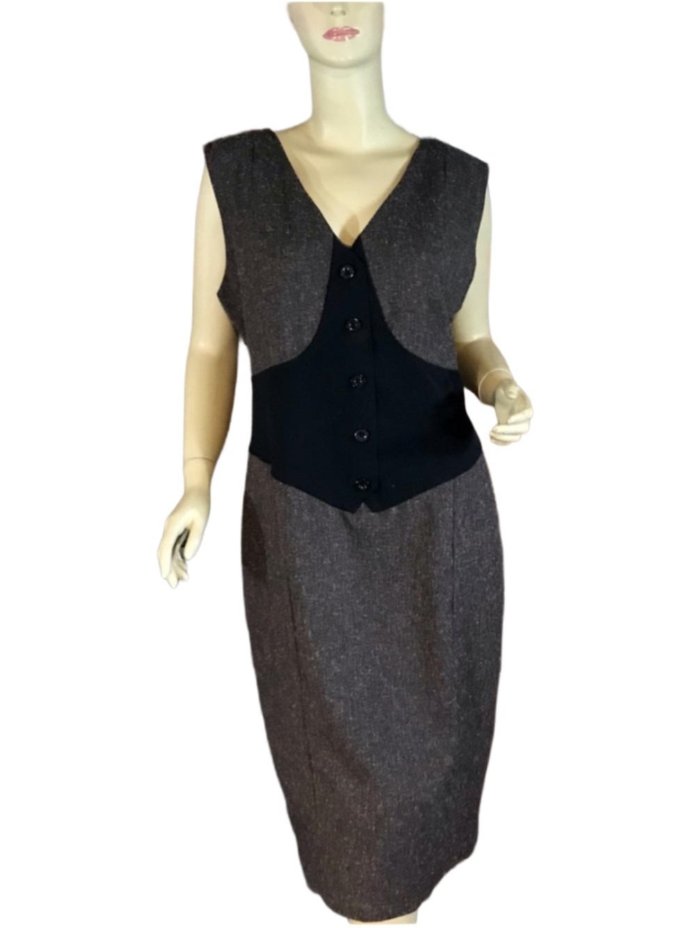 ASHLEY STEWART BROWN & BLACK COLOR-CONTRAST SHIFT DRESS (16)